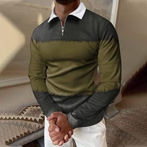 Camisa pólo de manga longa clássica masculina zípe de camisetas casuais slim fit shirts bloqueio colorido