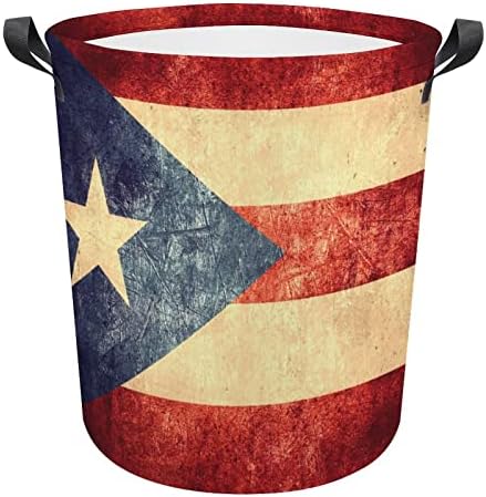 Cestas de lavanderia de bandeira de Porto Rico vintage com alças à prova d'água Roundable Roundable
