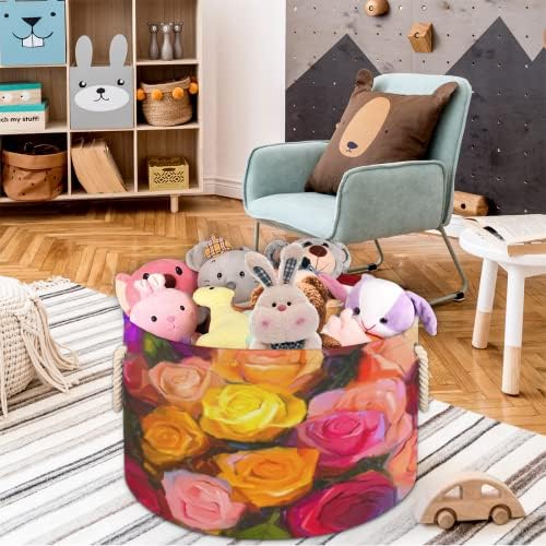 Colorido floral rosa grande cestas redondas para cestas de lavanderia de armazenamento com alças cestas