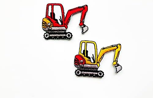 PL Conjunto de 2 minúsculo. Mini Backhoe Digger Tractor Loader Heavy Cute1 Cartoon Costura Ferro em Appliques