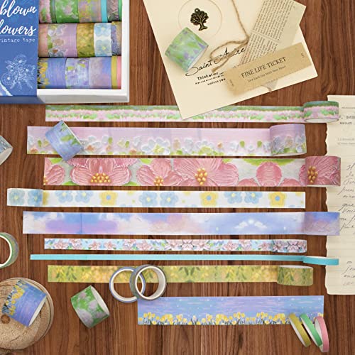 20 rolos de fita washi vintage - Flores fitas adesivas decorativas para diário, suprimentos de