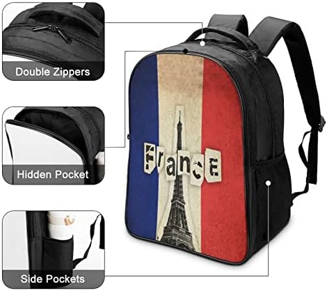 França Bandeira com Torre Eiffel Torre Backpack Backpack Bookbag Pesado Daypacks Bolsa de trabalho de ombro para