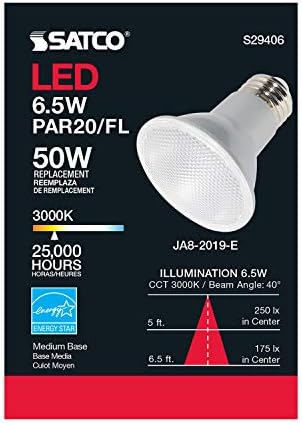 SATCO S29406 6,5 watts; PAR20 LED; 3000K; 120 Volt 6-Pack California Compatiant substitui S9406