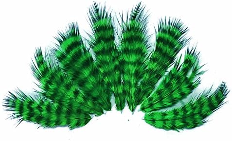 Pena da luz da lua, penas artesanais - 1 dúzia - Kelly Green Grizzly Rooster Chickabou Fluff Mini Feathers