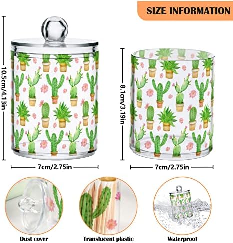 Alaza 2 Pack Qtip Dispenser Cactus Green Cactuses Pink Flowers Bathranizer Caras para bolas de algodão/swabs/almofadas/fio