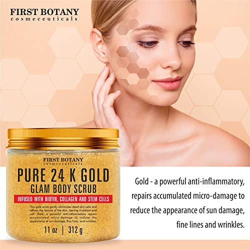 24 Gold Body Scrub com células de colágeno e tronco - Esfoliação natural esfoliante e suflê de corpo e face Ajuda com pele hidratante, acne, celulite, cicatrizes de pele morta, rugas