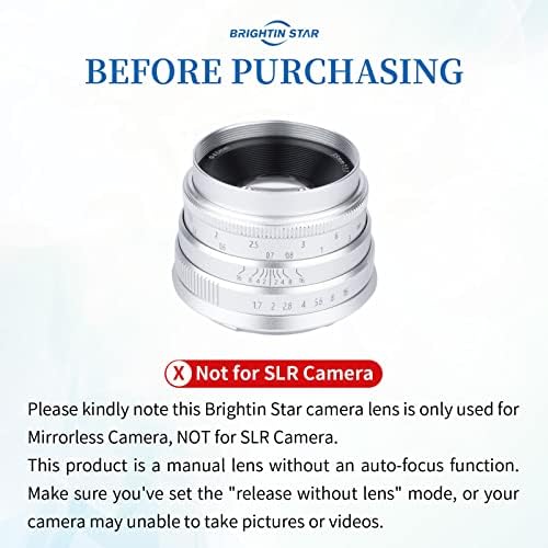 Brightin Star 35mm F1.7 Grande Aperture APS-C Foco Manual Foco Prime Lente de câmera sem espelho fixo, adequada