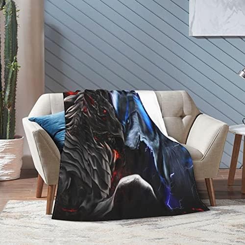 Dragão legal e flanela de lobo cobertor impresso Impresso Ultra-Soft Warm Throt Cobertors Anti-pill para sofá de
