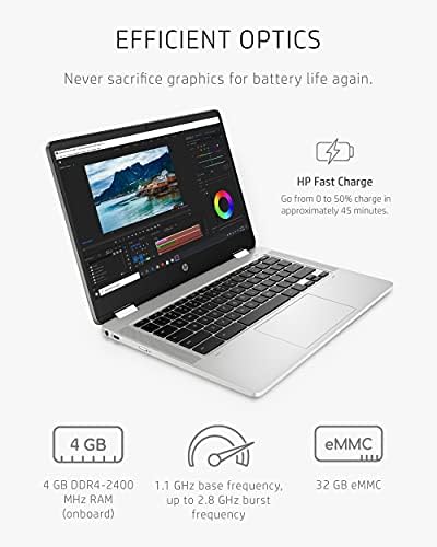 HP Chromebook X360 14 Laptop, Processador Intel Celeron, 4 GB de RAM, 32 GB Emmc, 14 ”HD, Chrome OS, Webcam &