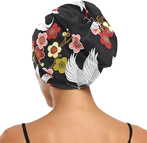 Um boné de tampa de trabalho de semente Sleeping Bonnet Beanies White Black Birds Vintage Crane for Women Hair Headwear