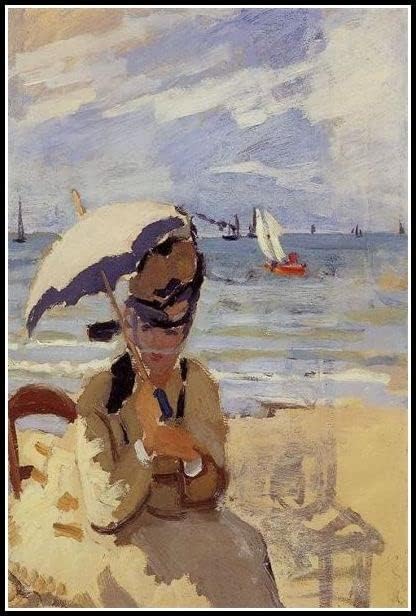 Camille sentado na praia em Trouville Pintura de Claude Monet 5D Diamond Painting Kit para adultos