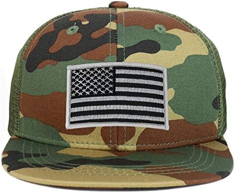 Armycrew Youth Kid's Grey American Flag Patch Flat Bill Snapback Trucker Cap