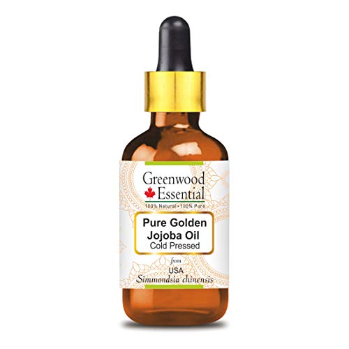 Greenwood Essential Pure Golden Jojoba Oil com gotas de vidro de grau terapêutico natural, prensado para cuidados