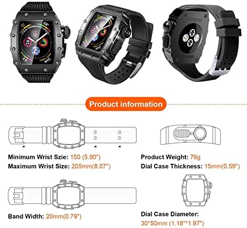 Puryn Diy Metal Watch Case+Strap for Watch 44mm 3in1 Silicone Watch Band para I-Watch Series Se 7 6 5 4 Acessórios