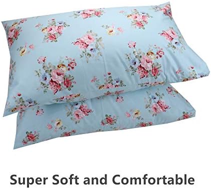 Wbycotbed 2 pacote queen size floral travesseiros de travesseiros, algodão azul macio tamanhos