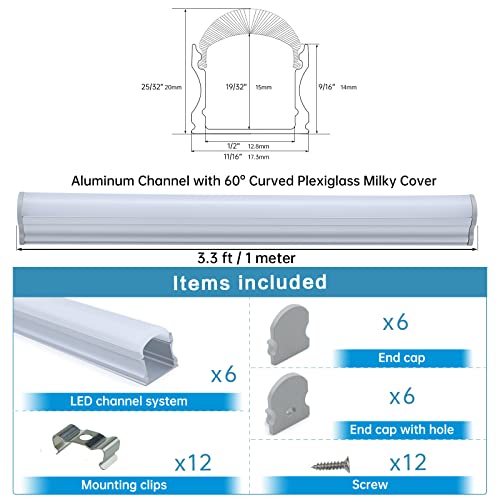 Muzata 10pack 3,3ft/1m Sistema de canal de LED em forma de V V1sw 6-Pack 3,3ft/1 mímetro 17x20mm U Shape