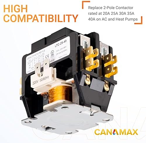 Contator de pólo premium 2 de Canamax 40 AMP 240VAC BOLA EXATO FIXA COM RELINES, AR CONDICIONADOR,