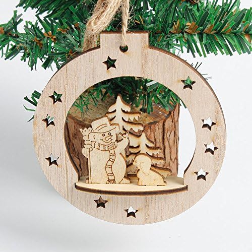 Arregada de árvore de árvores decoração de floco de neve de Natal enfeites rústicos de madeira decoração