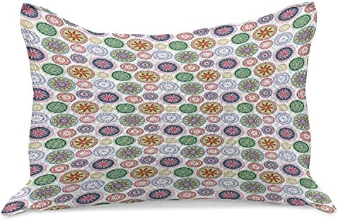 Ambesonne Mandala malha de colcha de travesseiros, diferentes motivos florais diferentes em desenhos circulares