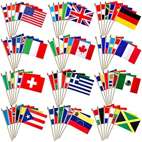 LoveVC 100 países bandeiras mundiais internacionais em palmada de madeira pequena mini bandeiras