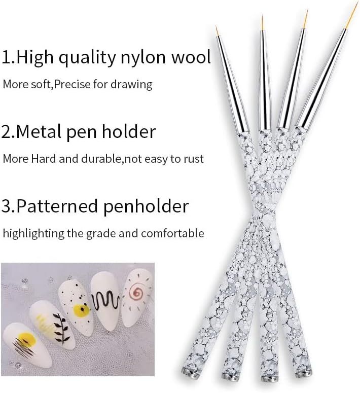 Hnkdd unha Art Brush Desenho de pintura Pintura Liner Pen Penor de mármore Handle Gel Polish Manicure Tools