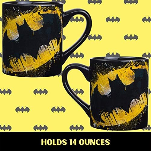 Silver Buffalo DC Comics Caneca de cerâmica, 14 onças, 14oz Batman Splatter Paint Logo