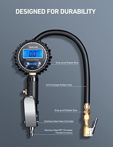 Astroai Digital Pneus Inflation com medidor de pressão, jogada de ar de 250 psi e acessórios de compressor