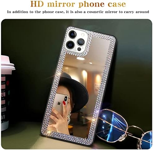 Cavdycidy para iPhone 13 Pro Max Mirror Case para mulheres com strass bling, adelte no espelho para