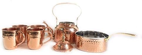 Indian Handmade Pure Copper Stainless Aço Capé Milã de leite e servir com 1 chaleira 1 tigela/panela