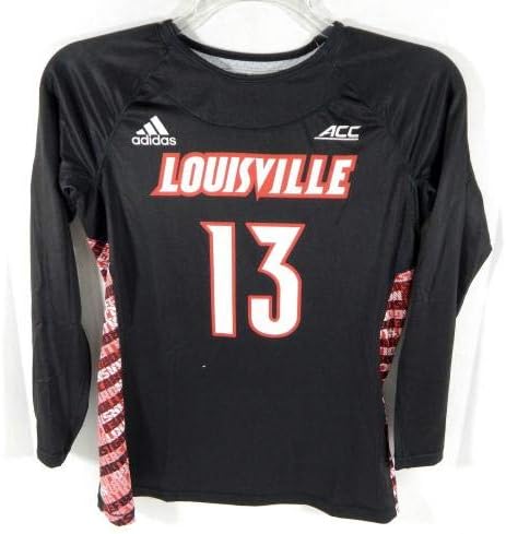Womens Uni of Louisville Cardinals 13 Jogo usada LS Black Jersey Lacrosse L 687 - jogo da faculdade usada