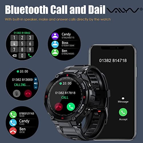 Relógio inteligente para homens com resposta de chamada/discagem, smartwatch militar com freqüência cardíaca com