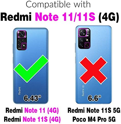 ASUWISH compatível com Xiaomi Redmi Nota 11s/11 4G Caixa de carteira temperada Protetor de vidro