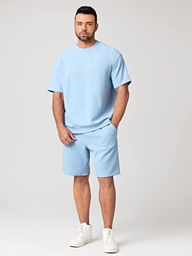 Roupa de duas peças NIBHZ para homens, camiseta sólida e shorts de bolso inclinado