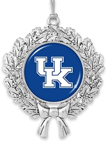 Das empresas do coração Kentucky Wildcats Wreath With Team Logo Silver Metal Christmas Ornamento