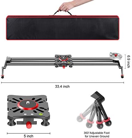 Slider da câmera GVM, 31 ”/80cm de fibra de carbono ajustável Dolly Rail Stabilizador de vídeo resistente