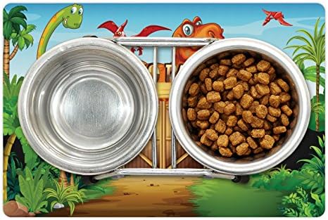 Ambesonne Zoo Pet tapete Para comida e água, dinossauros que vivem no parque de desenhos animados