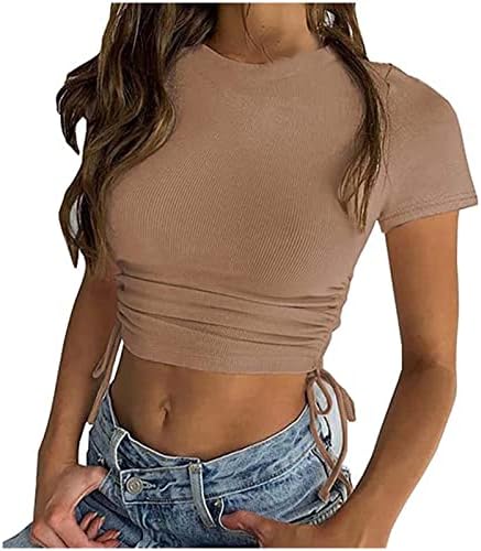 Camisa de blusa de espreguiçadeira de manga curta Comigeewa para mulheres outono verão plissado de papel listrado