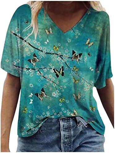 Camiseta de brunch para mulheres verão outono de manga curta vneck pintando blusas gráfico tshirts