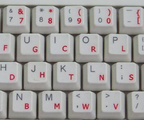 Dvorak simplificou adesivos de teclado com letras vermelhas em fundo transparente