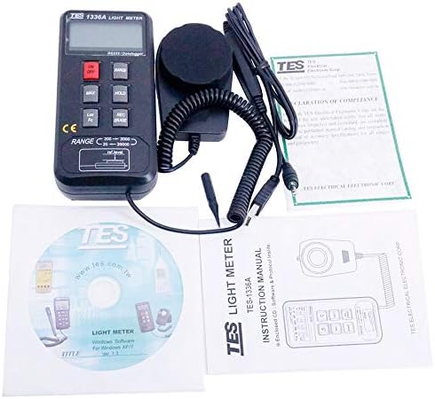 Tongbao Digital Light Lux Medidor TES-1336A Datalogging Light Medidor Faixa de medição 20/200/2000/20000