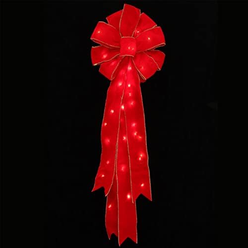 Decorações de Natal de CLISPEED Treça de Natal Topper de Natal Led Led Red Bows Grande laço com serpentinas