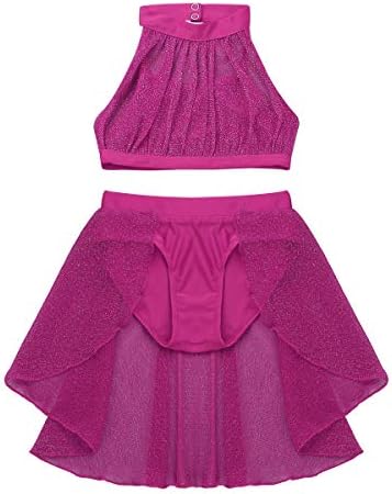 Alvivi Kids Girls Keyhole Halter Halter Lace Dance Crop Bra Top com shorts Definir vestido de dança