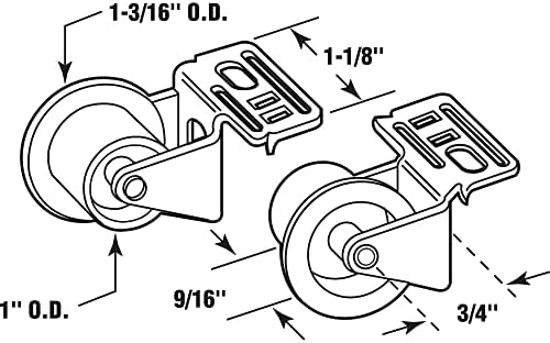 Prime-line R 7147 Guia do gaveta Conjunto do rolo, 1 polegada de diâmetro externo, roda plástica no suporte de aço branco