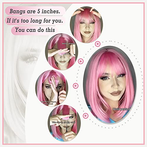 Aisi Beauty Pink Bob Wigs com franja 12 polegadas curtas Bob Wigs colorido Cosplay sintético Diário