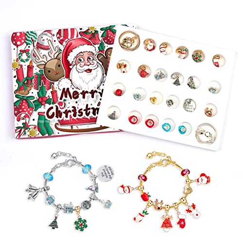2 PCs Bracelet Advent Calendar - 24 dias de Natal Countnawr Calendário DIY Charme Kits de pulseiras,