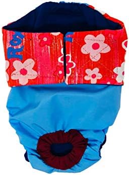 Flores vermelhas de barkertime em fralda de cachorro premium à prova d'água azul bebê, XL, sem