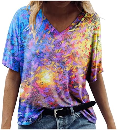 Tops de verão para mulheres 2023 Impresso camisetas soltas SUMER MLANES CLUTE CHAMADA CAMADA CASual V Blusses de
