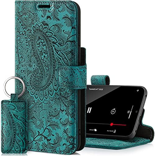 SURAZO iPhone 13 Caixa Coloque Couro Genuíno - RFID Slots de Cartão 3 e Cash Pocket - Fechamento magnético