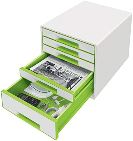 Caixa de gavetas do Leitz Cube com 5 gavetas, branco/verde, A4, incl. Inserção transparente da gaveta,