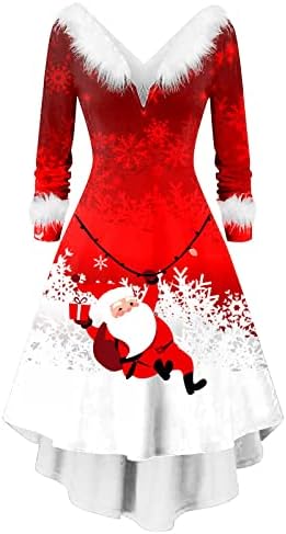 Vestidos de Natal para mulheres 2022 Festa de manga longa Casual Dressual Vestido de outono xadrez elegante vestido de cocktail de boneco de neve feio